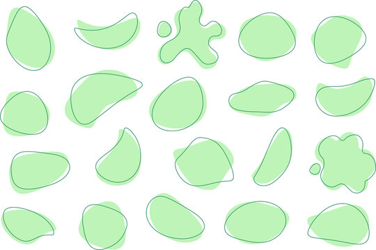 Abstract organic blob shapes vector irregular figures isolated on white background. Liquid basic shapes of round blot form with lines around. Vector element