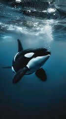 Obraz premium Orca swims through the blue water