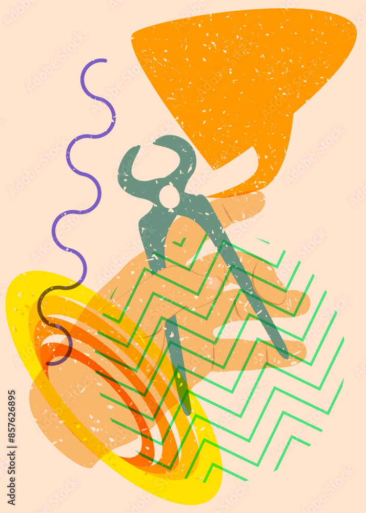 Poster risograph pliers, tongs. a hand tool used to hold objects securely. with speech bubble with geometri