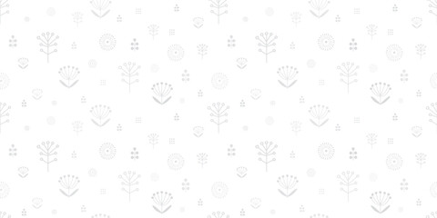 Scandinavian botanical illustration background. Seamless pattern.Vector. 北欧風有機的なイラストパターン