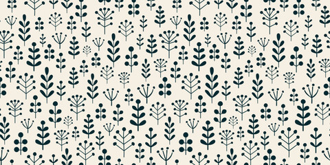 Scandinavian botanical illustration background. Seamless pattern.Vector. 北欧風有機的なイラストパターン