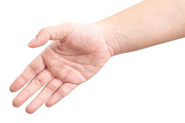 Male hand reach and ready to help or receive. Gesture isolated on white background.