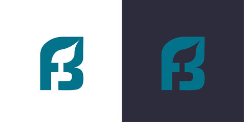 Letter F and B logo monogram, minimal style identity initial logo mark with leaf. vector emblem logotype for business cards initials.