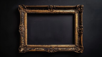 Old wooden frame on black background