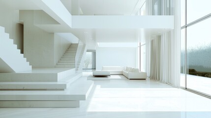 Obraz premium Abstract architectural composition with smooth white surfaces and ample empty space, highlighting modern design.