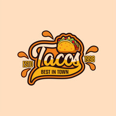 Tacos logo hand written lettering, label, badge, sign, icon emblem for mexican restaurant menu, cafe badge. Modern, vintage colored logo.