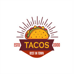 Tacos logo hand written lettering, label, badge, sign, icon emblem for mexican restaurant menu, cafe badge. Modern, vintage colored logo.