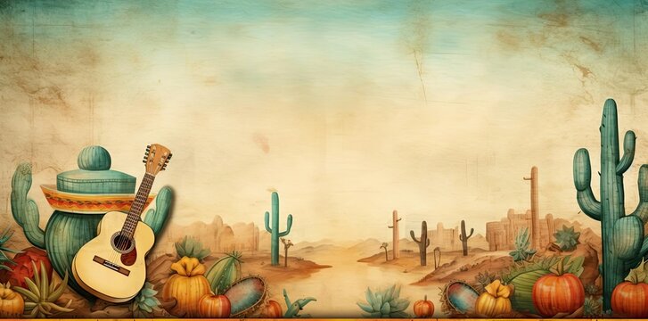 mexican backgrounds with cactus and guitar on the wall