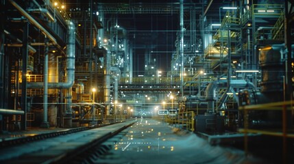 Fototapeta premium Frame - wide-angle,Visuals: Contact information superimposed over images of a thriving nuclear facility.,Mise-en-ScÃ¨ne: Smooth transition from the visionary speech to practical steps for viewer