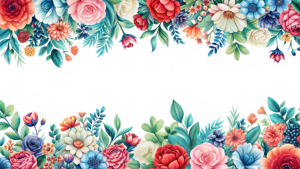 The image features a white background with a floral design at the bottom.  Half top part is empty for text, over and bottom part with floral design