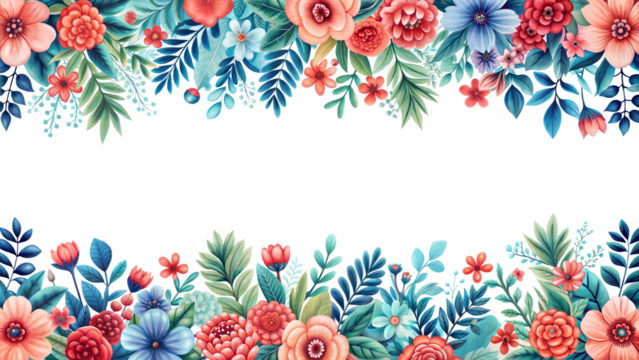 The image features a white background with a floral design at the bottom. Half top part is empty for text, over and bottom part with floral design