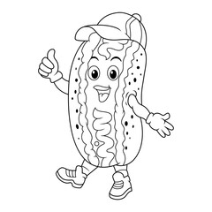 Cartoon funny hot dog giving thumb up in line art