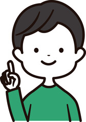 Obraz premium 右手で指差ししている笑顔の男の子の上半身のアイコンイラスト素材