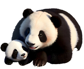 Baby Panda Bear With Mom Cuddling with Transparent Background