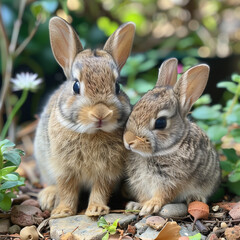 Fototapeta premium cute_baby_rabbit_with_mom