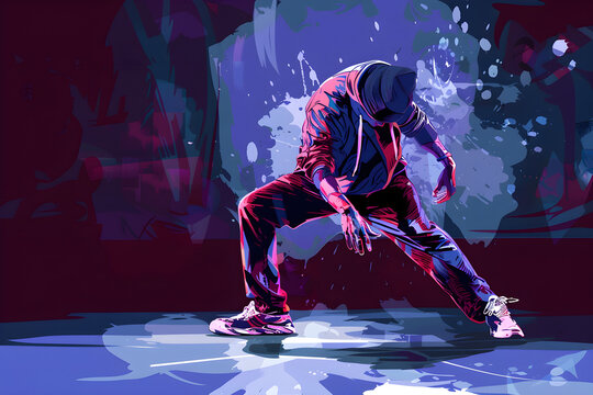 Artistic vector illustration of hip hop dance performing on stage