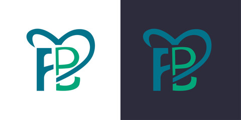  Letter F and B logo monogram, minimal style identity initial logo mark cut by a heart. vector emblem logotype for business cards initials.