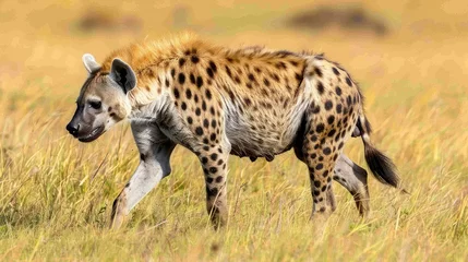  Spotted hyena (Crocuta crocuta) walking in the grass © Luxetify
