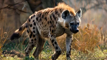  Spotted hyena (Crocuta crocuta) in the grass © Luxetify
