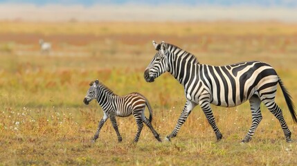 Obraz premium Plains zebra (Equus quagga) mother and cubs in grassland