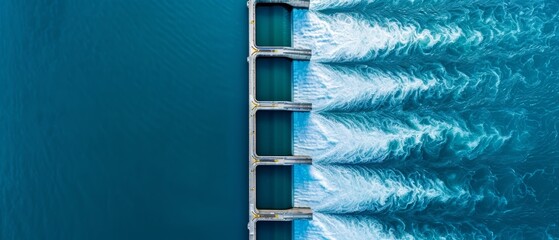 Aerial View of Hydroelectric Dam with Locks and Blue Industrial Vibe
