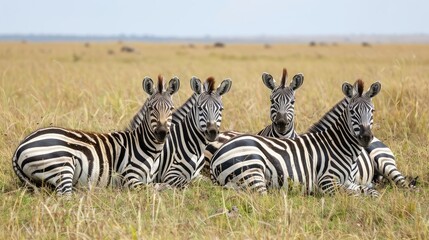 Obraz premium Group of zebras in Masai Mara National Park in Kenya