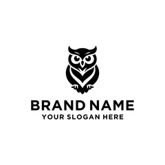Wise Owl Logo Design. Wise Owl Vector Illustration on Black and White Background. Icon Emblem for Company Branding. Tattoo Art Style. Symbol of Wisdom and Knowledge.