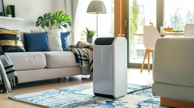 portable air conditioner or mobile air cooler in modern living room