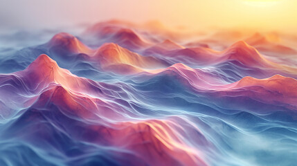 Obraz premium Holographic abstract landscape with undulating terrain, 3D render, hd, with copy space