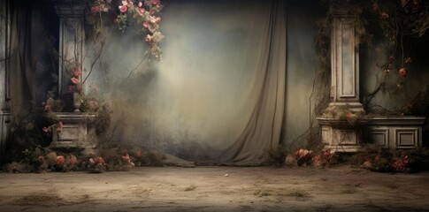 studio background with flowers in the corner of the room