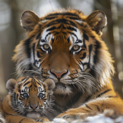 cute baby tiger with mom
