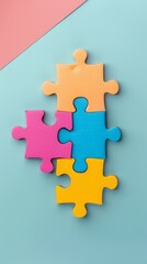 Collaboration in a Vibrant Workspace - Puzzle Pieces Symbolizing Teamwork in a Modern Office Setting