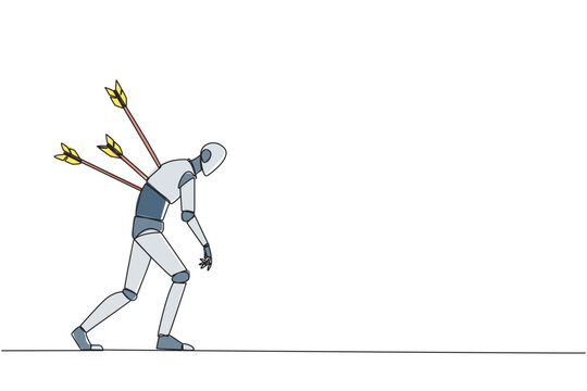 robot with arrows, suffering, minimalist style