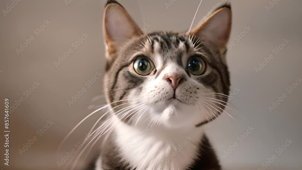 Poster tabby cat looking up close-up generative ai