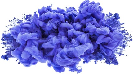 Abstract blue ink cloud explosion with paint in water on a white background, featuring a transparent PNG cutout, cloudlike structure, depth, and movement for vibrant backgrounds and dynamic design ele