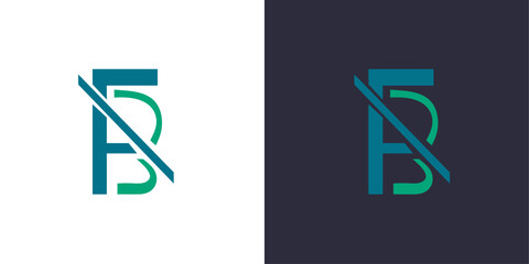 Letter F and B logo monogram, minimal style identity initial logo mark cut by a line. vector emblem green and blue logotype for business cards initials.