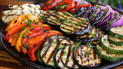 Fototapeta premium delicious grilled vegetable platter with zucchini, eggplant, and bell peppers