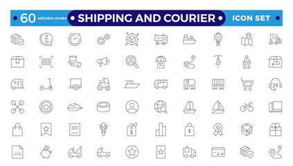 Shipping And Courier icon. Delivery service outline icon set. Contains order tracking, delivery home, warehouse, truck, scooter, and courier sea Air. Editable stroke outline icon.