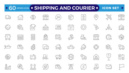 Shipping And Courier icon. Delivery service outline icon set. Contains order tracking, delivery home, warehouse, truck, scooter, and courier sea Air. Editable stroke outline icon.