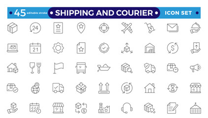 Shipping And Courier icon. Delivery service outline icon set. Contains order tracking, delivery home, warehouse, truck, scooter, and courier sea Air. Editable stroke outline icon.