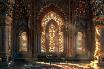 Obraz premium Close up of an intricately designed mihrab in a mosque, beautifully lit , created by ai