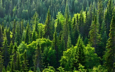 Fototapeta premium Sunlight Filtering Through Dense Evergreen Forest