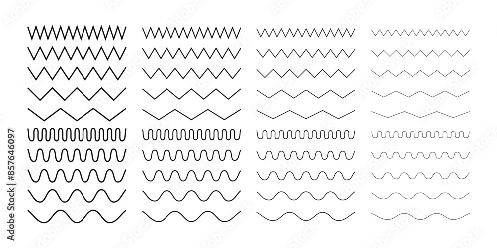 Poster collection of zigzag lines. horizontal line wave design. isolated design on white background