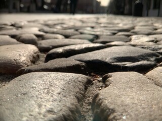 Close-up of stone pavement on the streets of an old European city