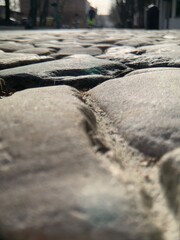 Close-up of stone pavement on the streets of an old European city