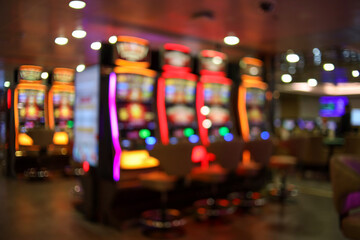 Blurred image of casino slot machines 