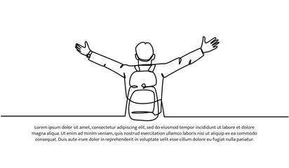 Continuous one line design of adventure.Minimalist style vector illustration on white background.