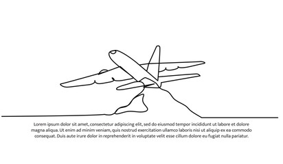 Continuous one line design of aircraft.Minimalist style vector illustration on white background.