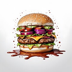 Juicy Burger with Spilled Sauce