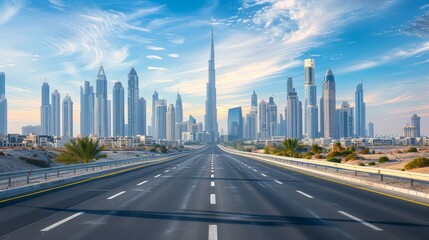 Fototapeta premium Urban road asphalt pavement and architecture